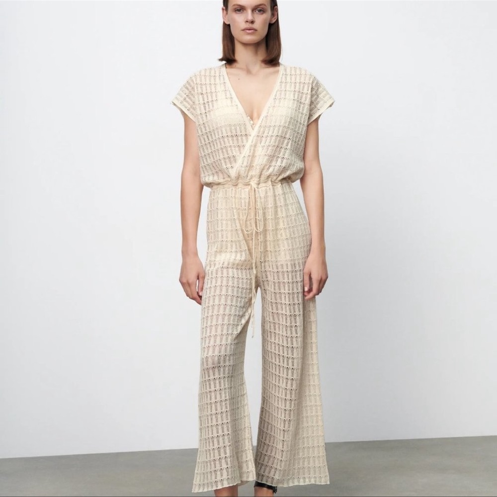 ZARA KNIT POINTELLE JUMPSUIT